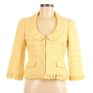 Loft Yellow Tweed Cropped Ruffled Blazer Jacket 6P